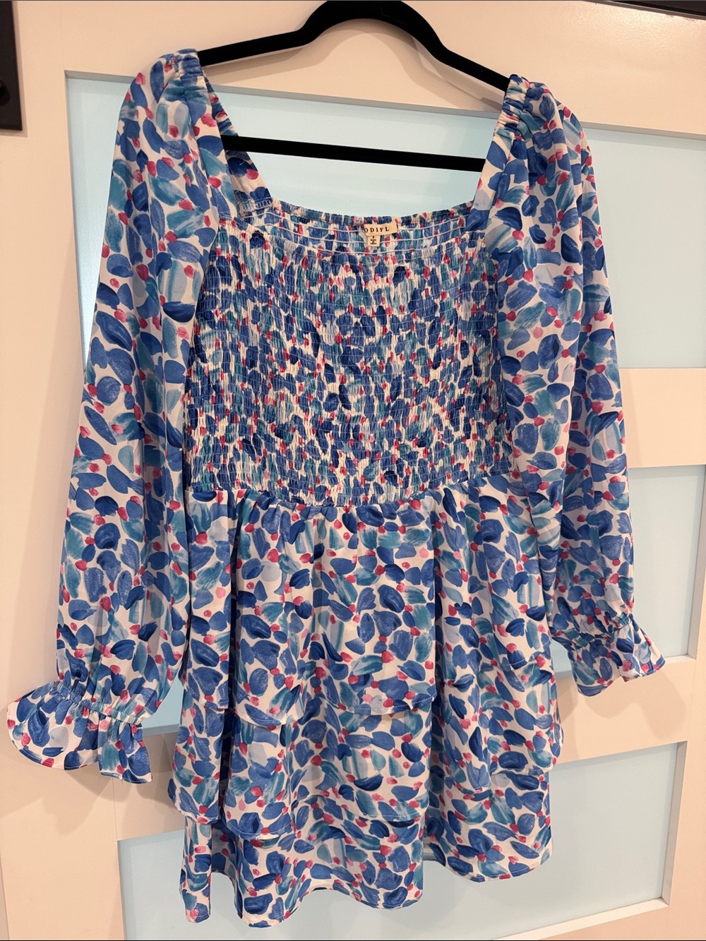 JODIFL Blue Floral Smocked 👗 with Pink Accents